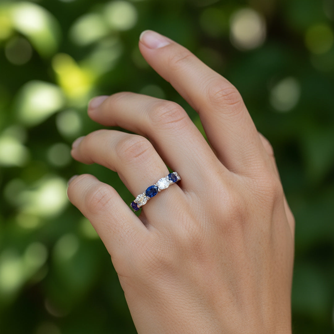 'Erica' Oval Cut Sapphire and Diamond Eternity Wedding Band