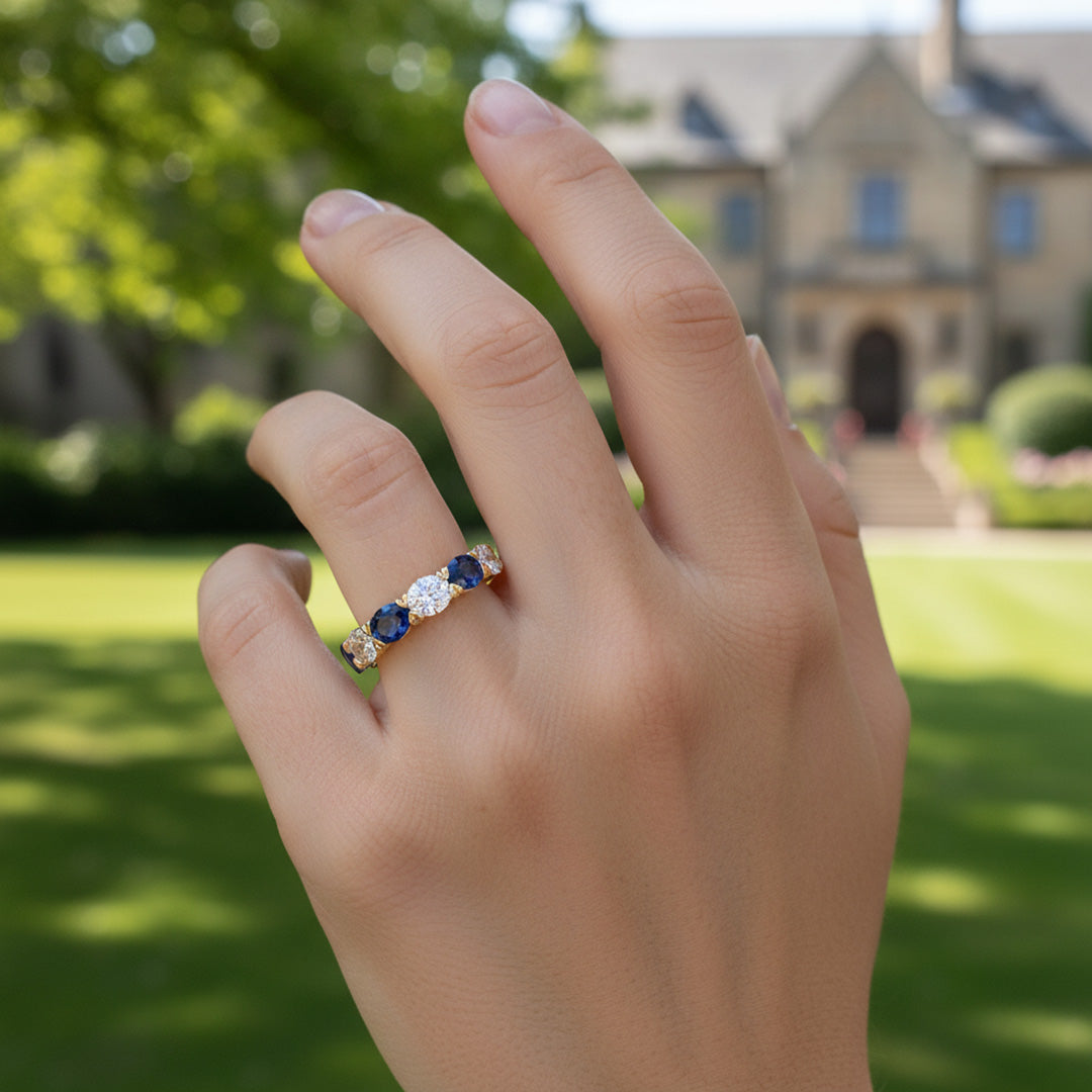 'Erica' Oval Cut Sapphire and Diamond Eternity Wedding Band