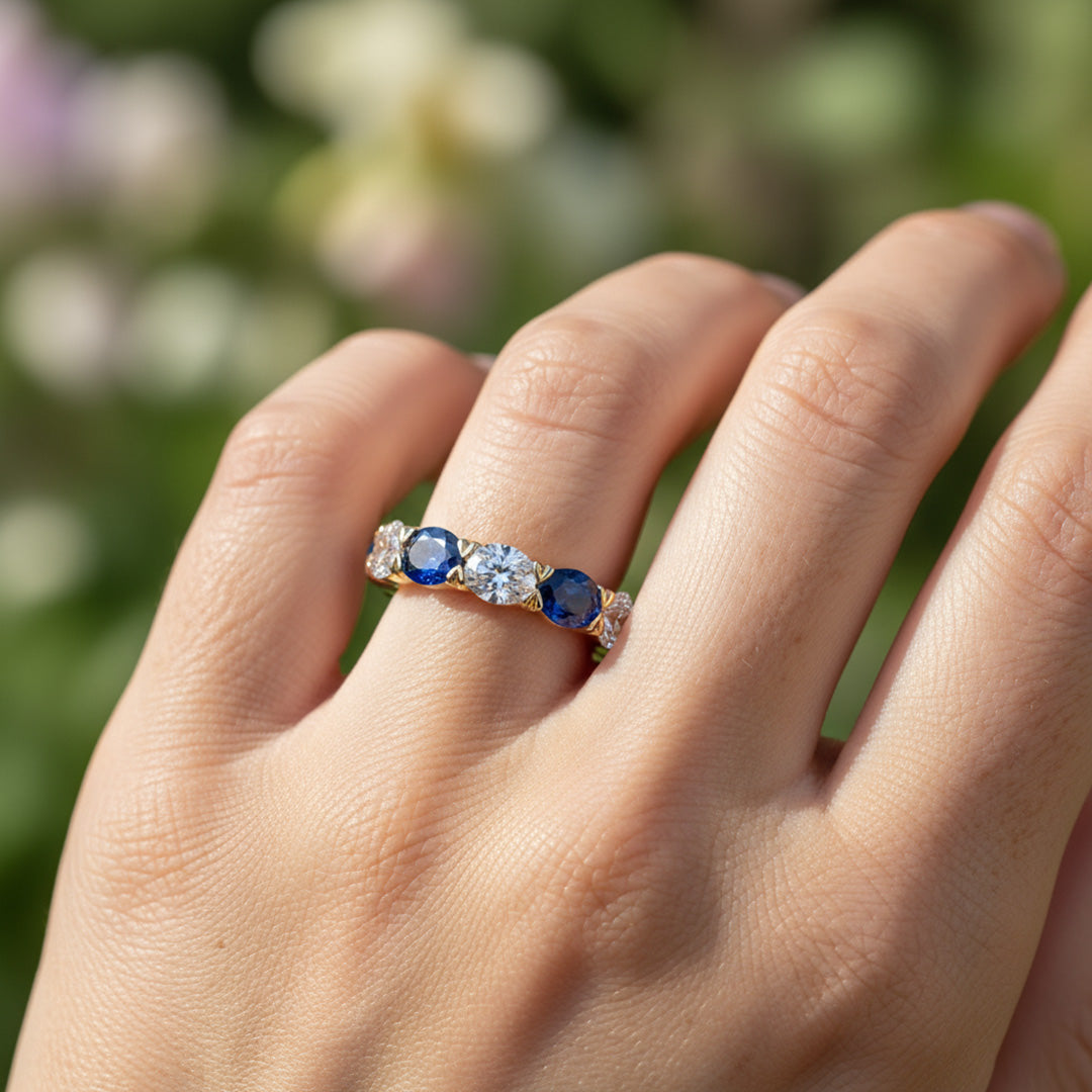 'Erica' Oval Cut Sapphire and Diamond Eternity Wedding Band