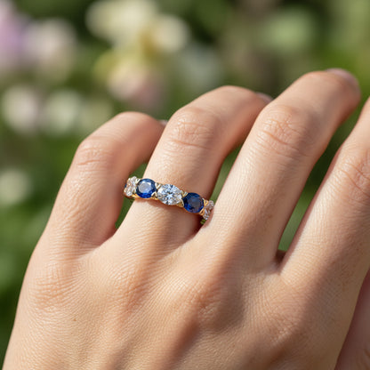 'Erica' Oval Cut Sapphire and Diamond Eternity Wedding Band