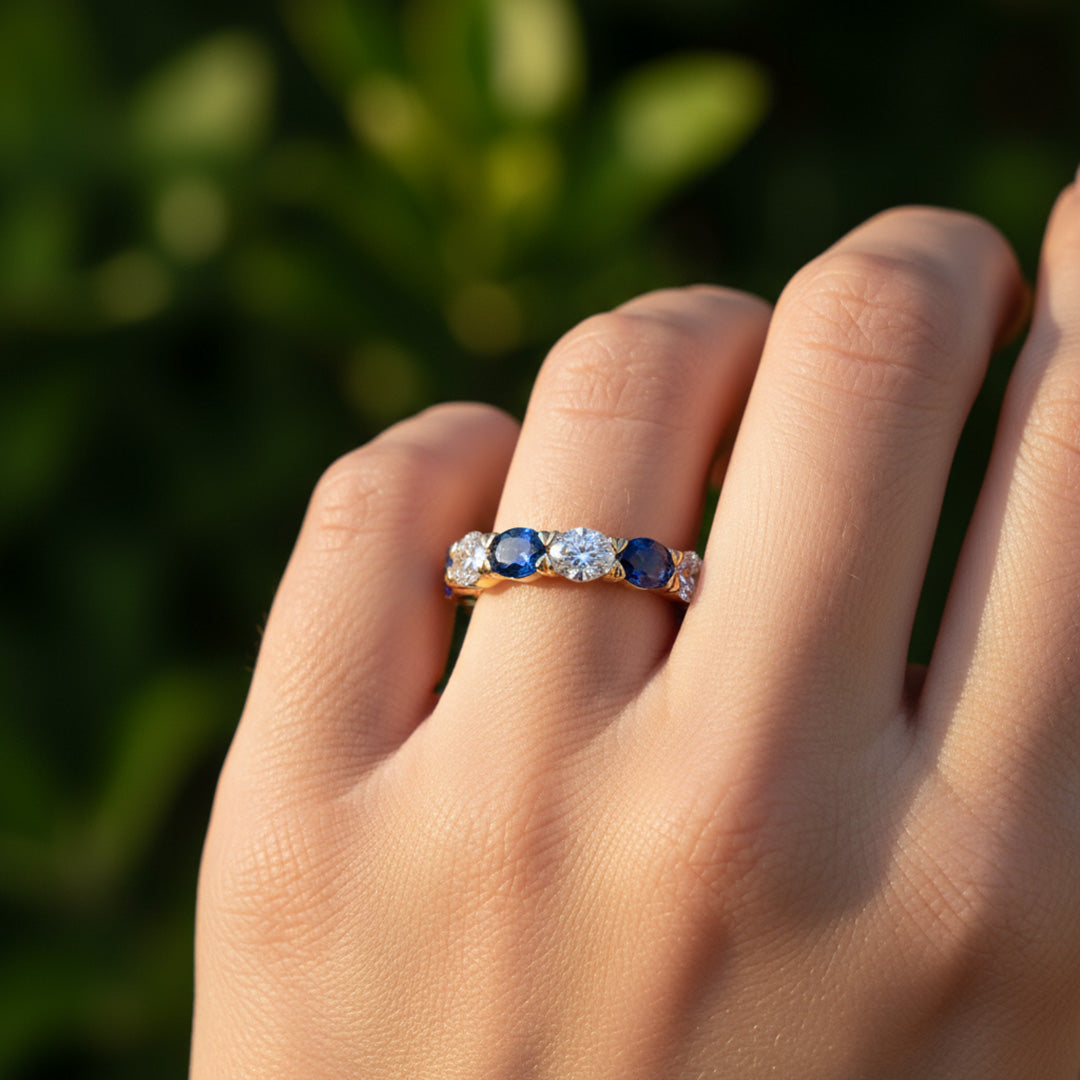 'Erica' Oval Cut Sapphire and Diamond Eternity Wedding Band