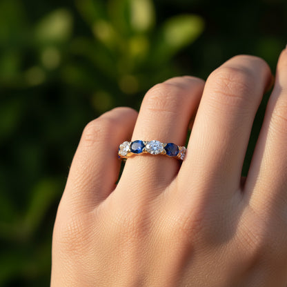'Erica' Oval Cut Sapphire and Diamond Eternity Wedding Band