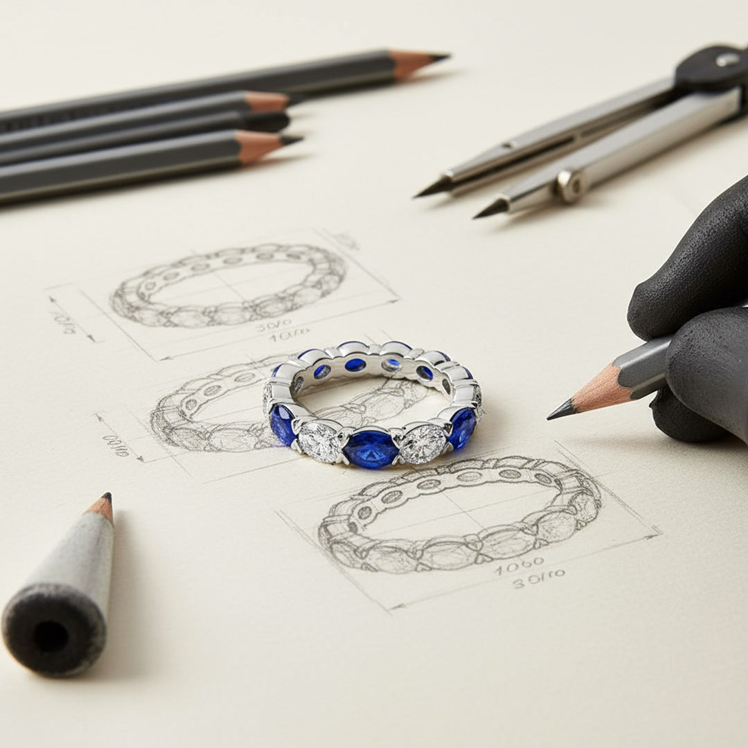 'Erica' Oval Cut Sapphire and Diamond Eternity Wedding Band