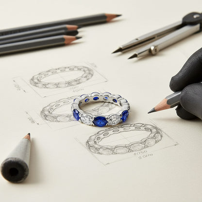 'Erica' Oval Cut Sapphire and Diamond Eternity Wedding Band
