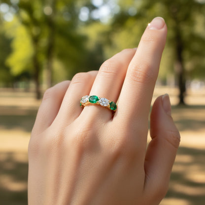 'Lily' Oval Cut Emerald and Diamond Eternity Wedding Band
