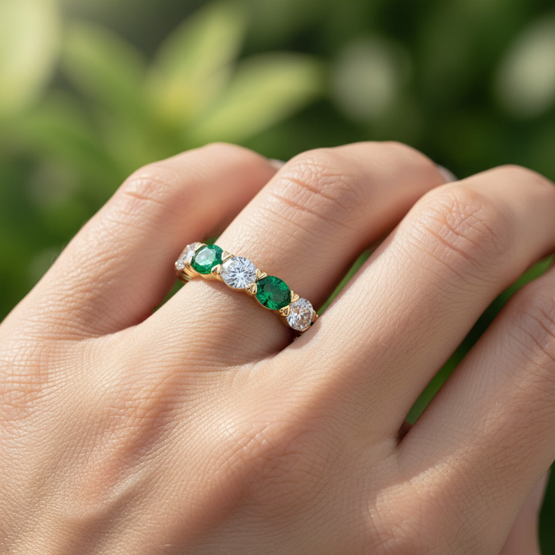 'Lily' Oval Cut Emerald and Diamond Eternity Wedding Band