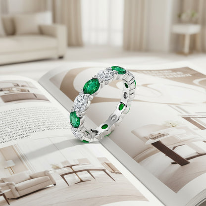 'Lily' Oval Cut Emerald and Diamond Eternity Wedding Band