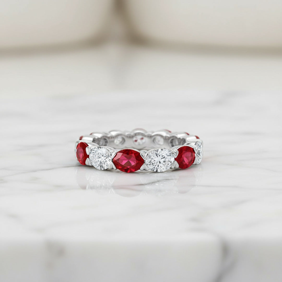 'Jasmine' Oval Cut Ruby and Diamond Eternity Wedding Band