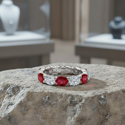 'Jasmine' Oval Cut Ruby and Diamond Eternity Wedding Band