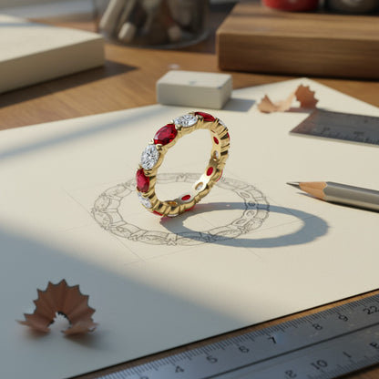 'Jasmine' Oval Cut Ruby and Diamond Eternity Wedding Band
