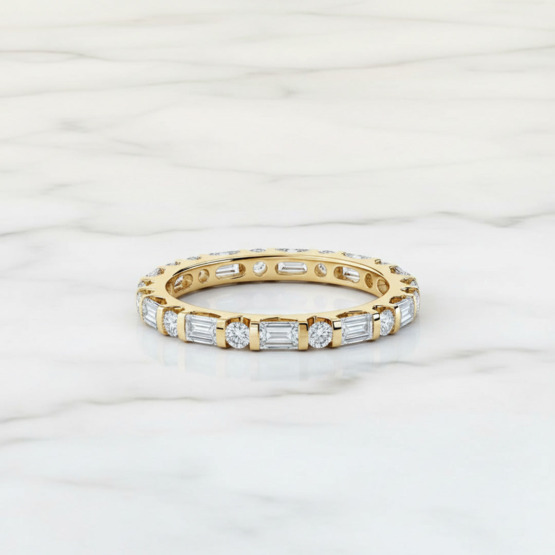 'Sienna' Emerald and Round 2.50ct Eternity Diamond Wedding Band