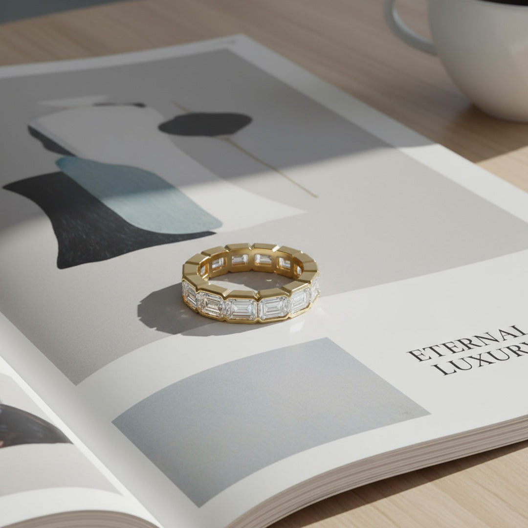'Riley' Emerald Cut Eternity Diamond Wedding Band