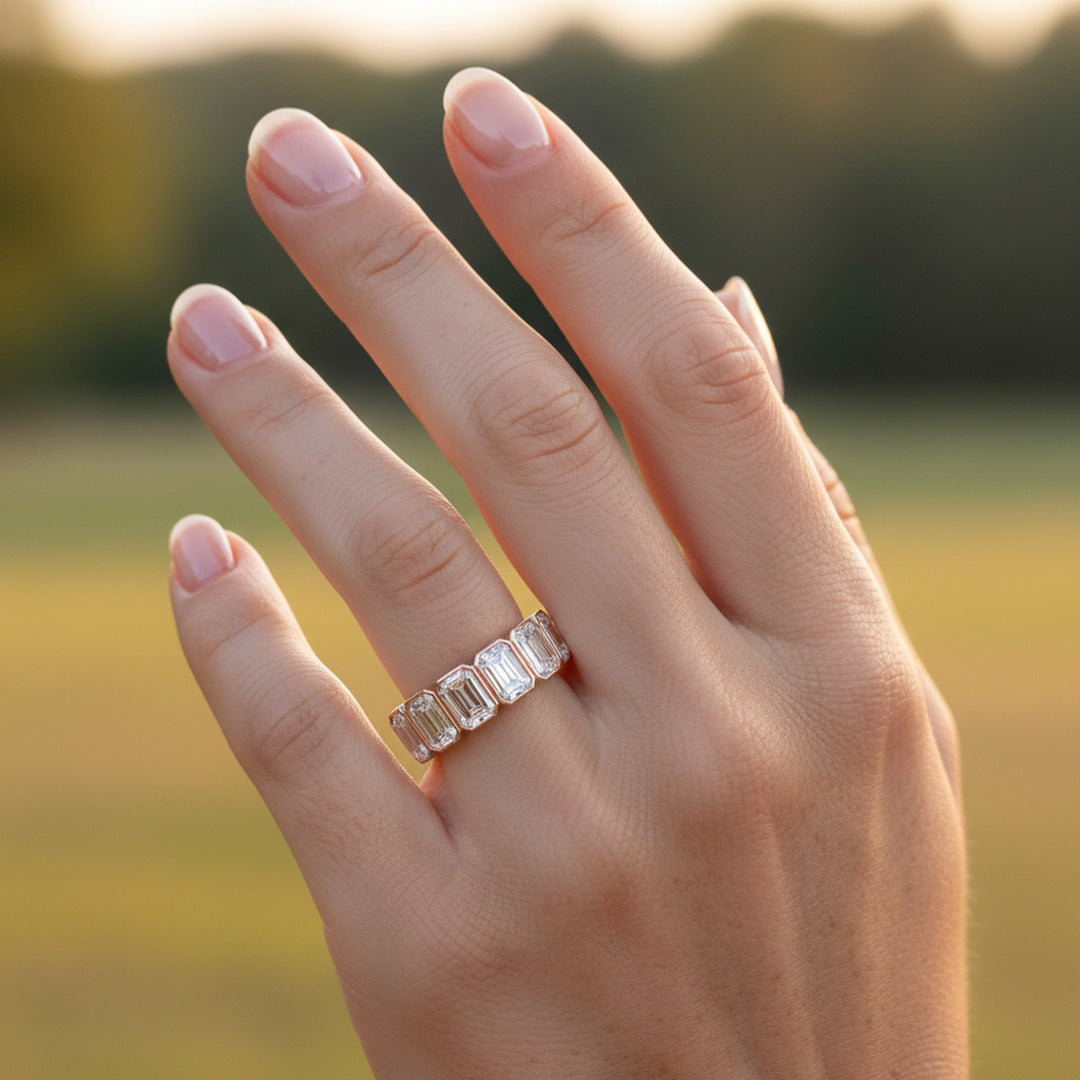 'Reagan' 7 Stone 2.45ct Emerald Bezel Set Diamond Wedding Band