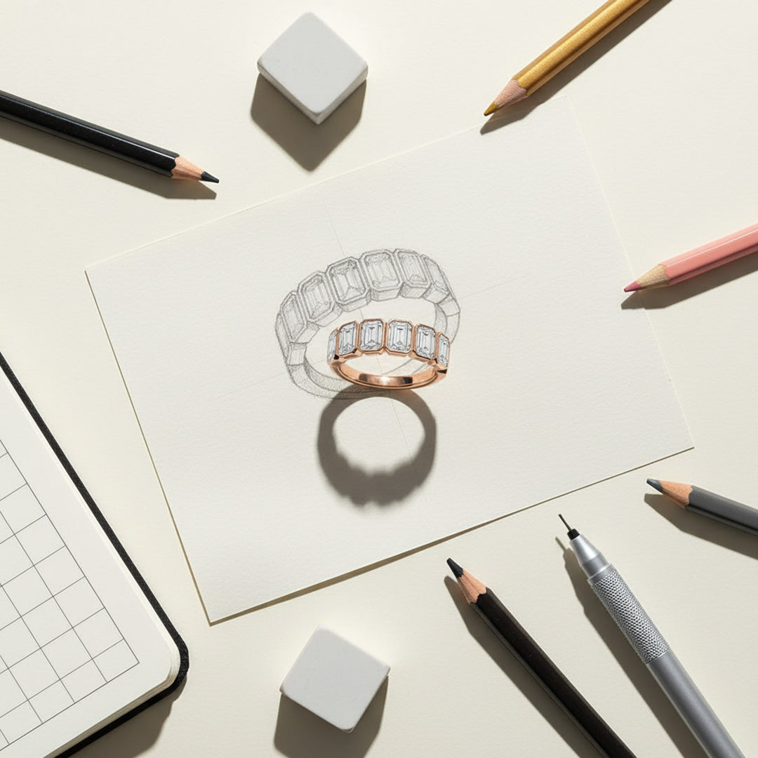 'Reagan' 7 Stone 2.45ct Emerald Bezel Set Diamond Wedding Band