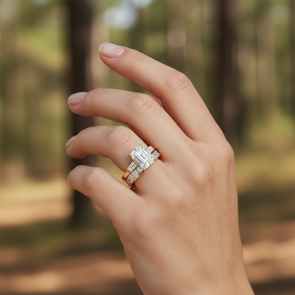 'Riley' Emerald Cut Eternity Diamond Wedding Band