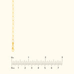 Gold chain necklace with a lobster clasp, displayed with a ruler for size reference.