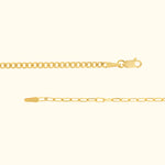 Shiny gold chain with a lobster clasp, featuring a sleek, simple design.