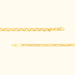Two gold chains displayed on a light background, showing different link styles.