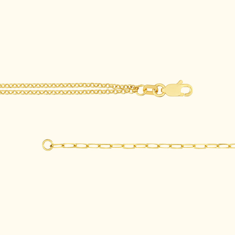 Gold chain necklace with a clasp and linked design.