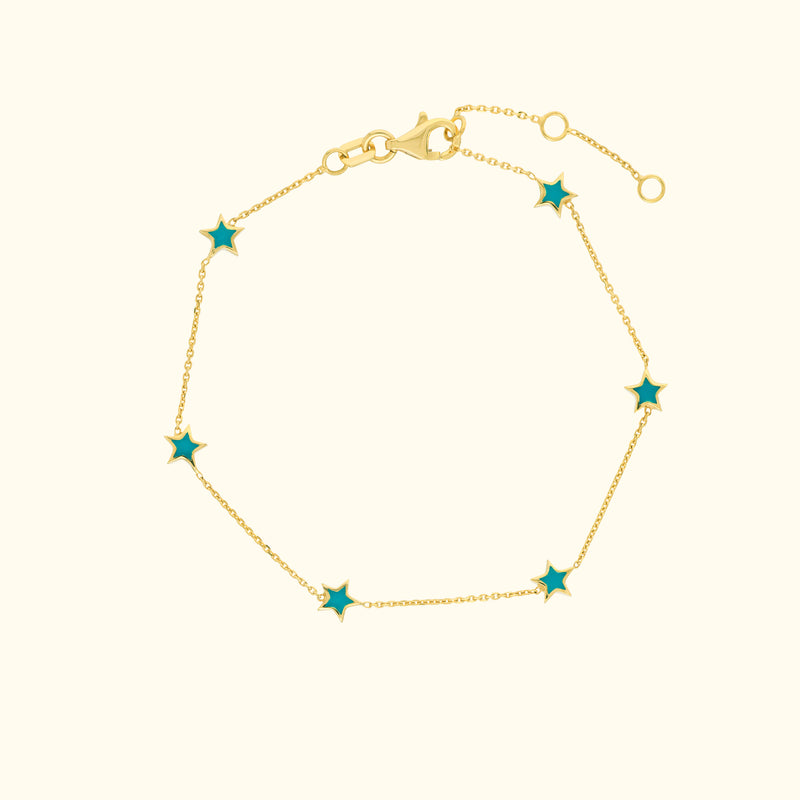 Teal Enamel Star Station Bracelet