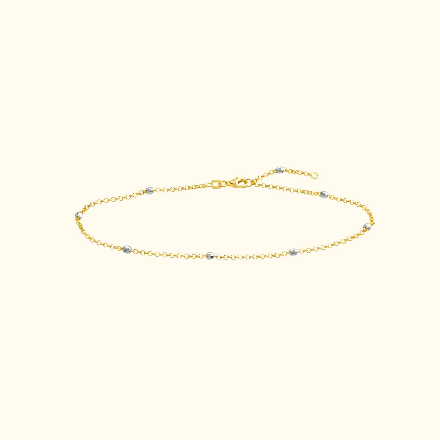 Two-Tone D/C Bead Station Rolo Chain Anklet