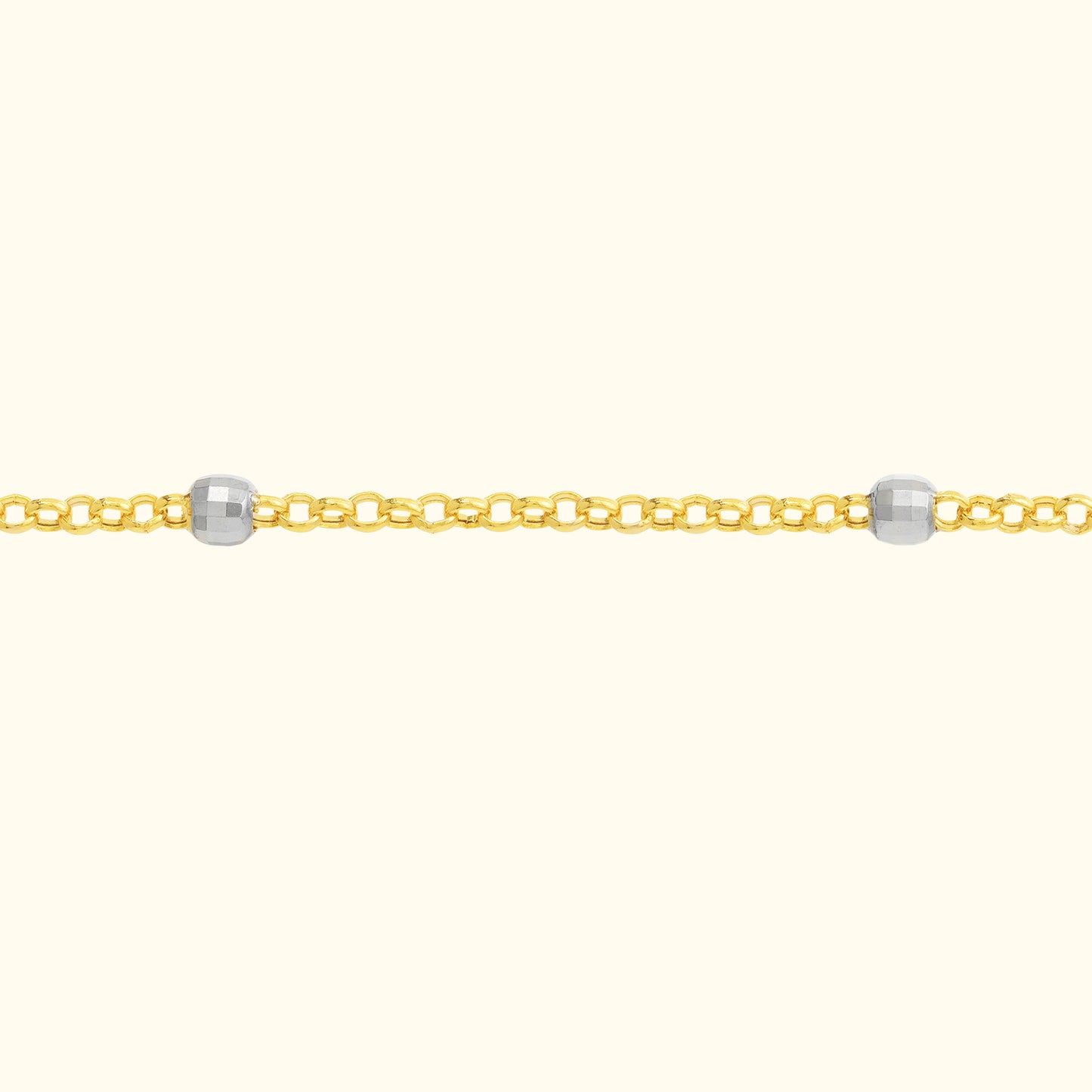 Two-Tone D/C Bead Station Rolo Chain Anklet