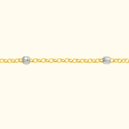 Two-Tone D/C Bead Station Rolo Chain Anklet