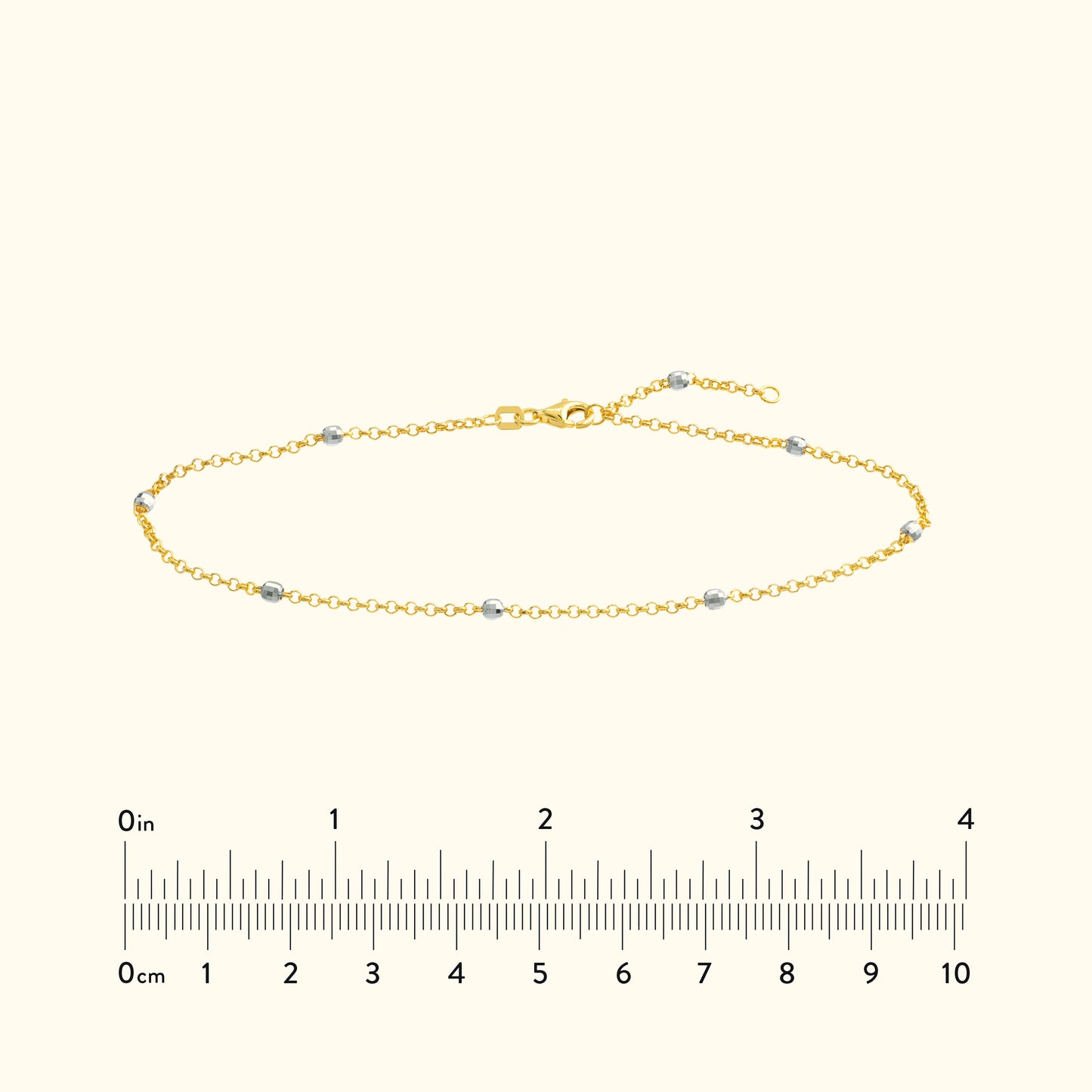 Two-Tone D/C Bead Station Rolo Chain Anklet