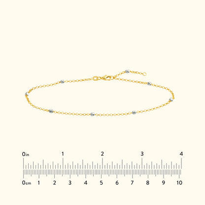 Two-Tone D/C Bead Station Rolo Chain Anklet