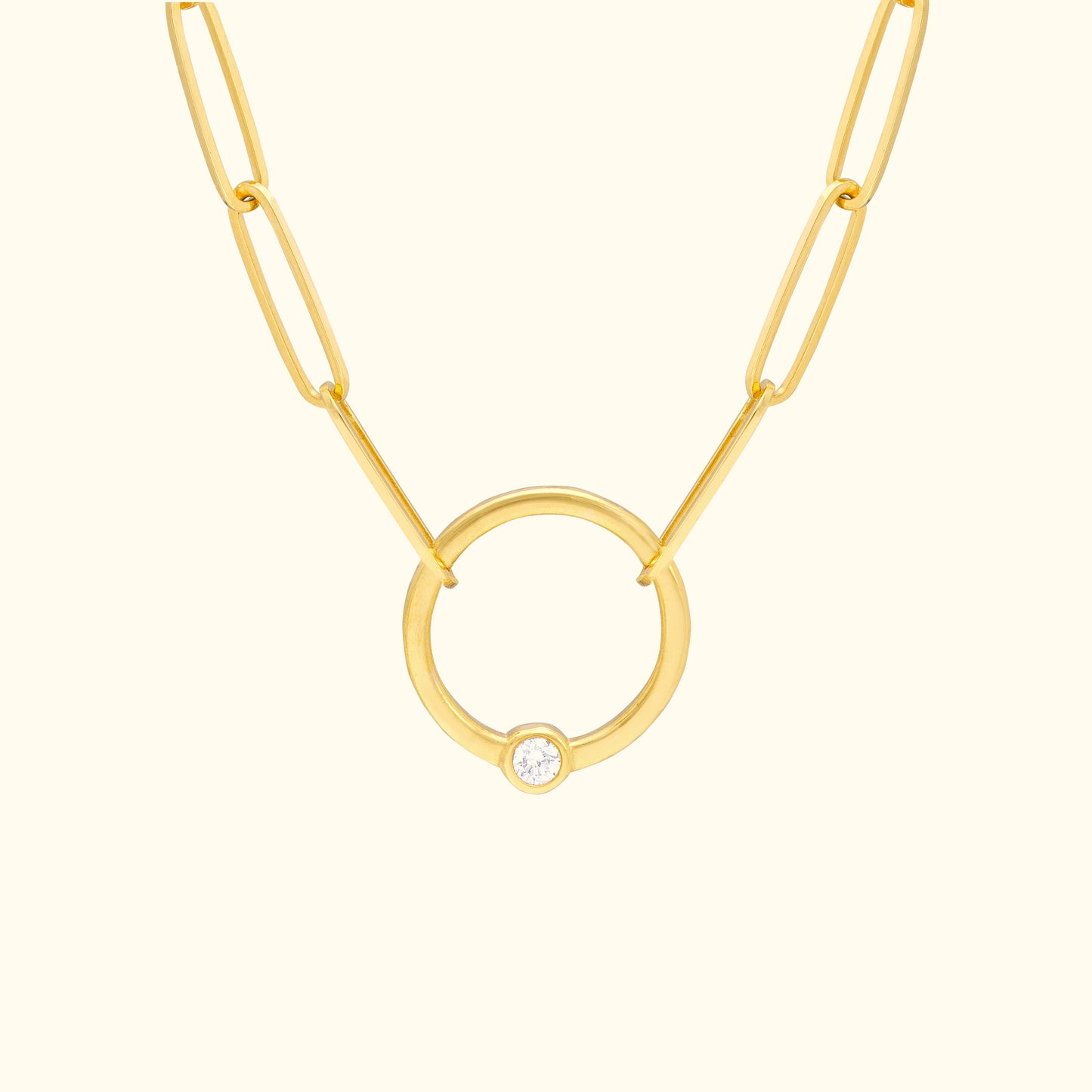 Bezel Diamond Ring Paper Clip Necklace