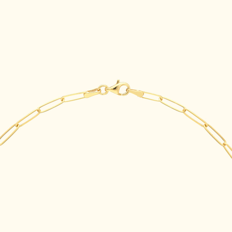 Delicate gold chain necklace with a secure clasp, displayed against a neutral background.