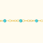 Gold chain necklace with turquoise beads evenly spaced throughout.