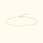 White Enamel Bead on Piatto Chain Anklet 10"
