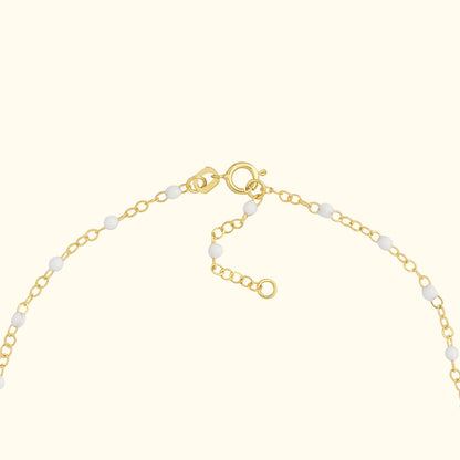 White Enamel Bead on Piatto Chain Anklet 10"