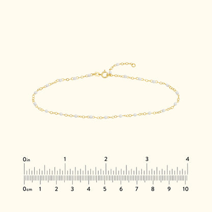 White Enamel Bead on Piatto Chain Anklet 10"