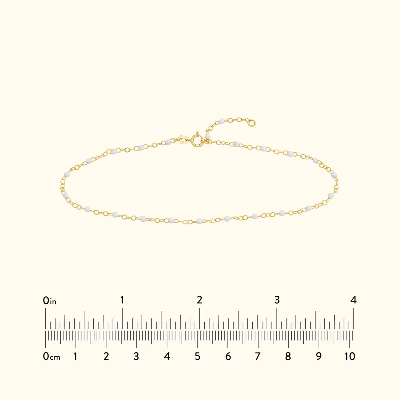 White Enamel Bead on Piatto Chain Anklet 10"