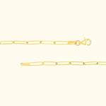 Delicate gold chain necklace with elongated links and a lobster clasp.
