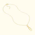 Gold chain necklace featuring an elongated link design.