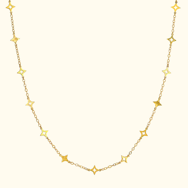 Gold chain necklace featuring star-shaped charms, elegantly spaced.
