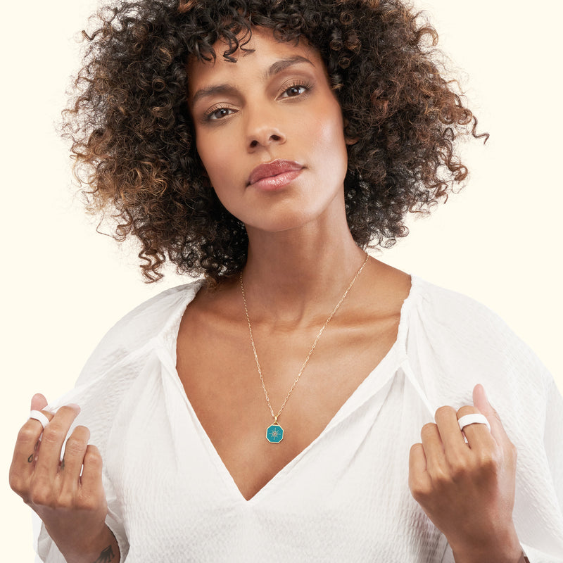 Teal Enamel Star Octagon Medallion Necklace