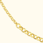 Gold chain necklace with interlocking circular links.