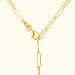 Gold chain necklace with a lobster clasp and elongated links.