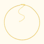 Delicate gold chain necklace with a clasp and extender link.