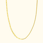Gold chain necklace featuring both link and twisted designs.