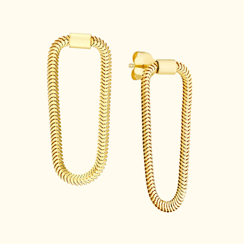 Gold hoop earrings with a unique textured design.