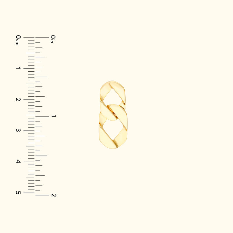 Gold intertwined ring displayed against a neutral background with a ruler for size reference.