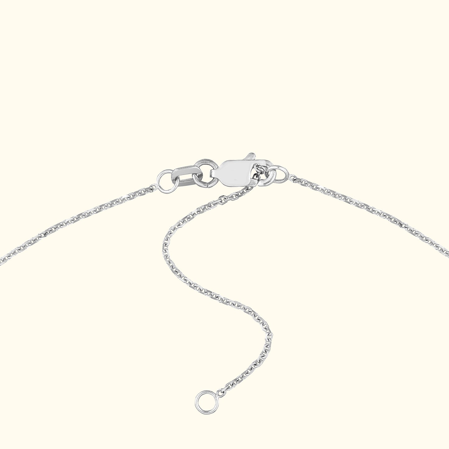 Silver chain necklace with a lobster clasp and adjustable length.