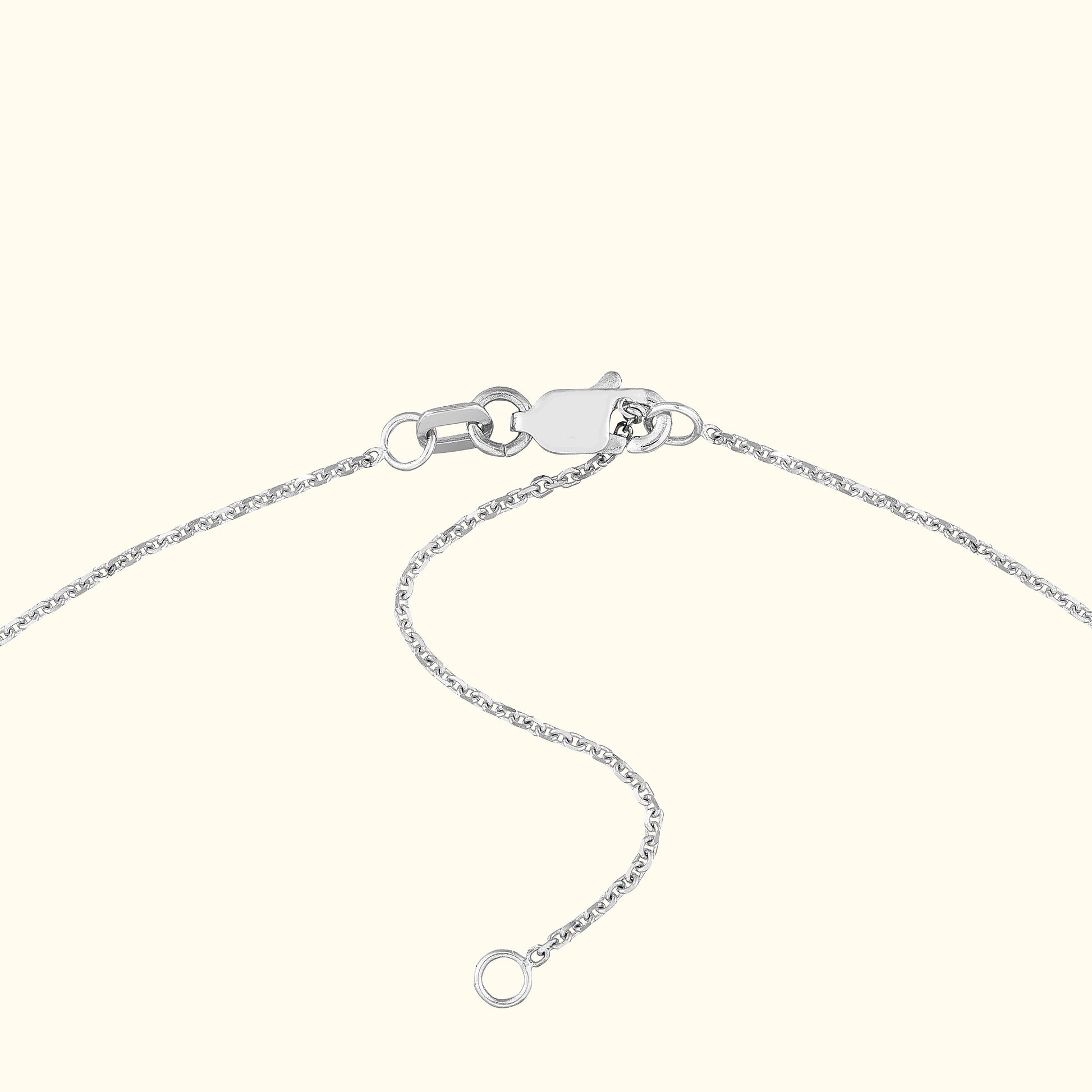 Silver chain necklace with a lobster clasp and adjustable length.