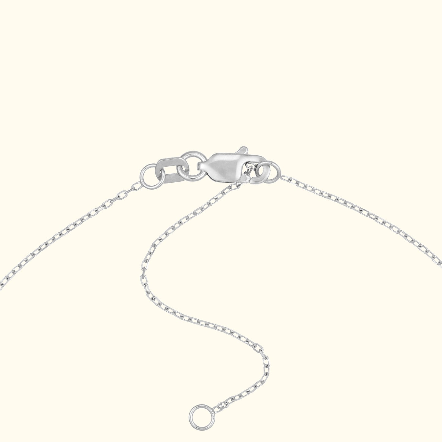 Silver necklace chain with a lobster clasp and extension chain.