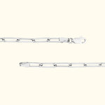Silver link chain bracelet with a clasp, displayed horizontally and vertically.